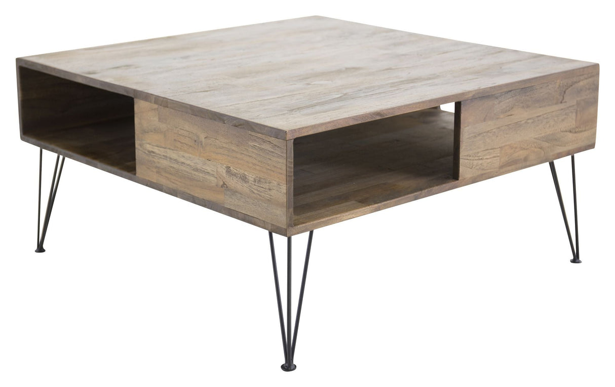 Bali soffbord - Teak Top/Black Metal ben, 80x80