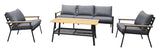 Brasilia Lounge Set, Black Alu/Teak med grå kuddar