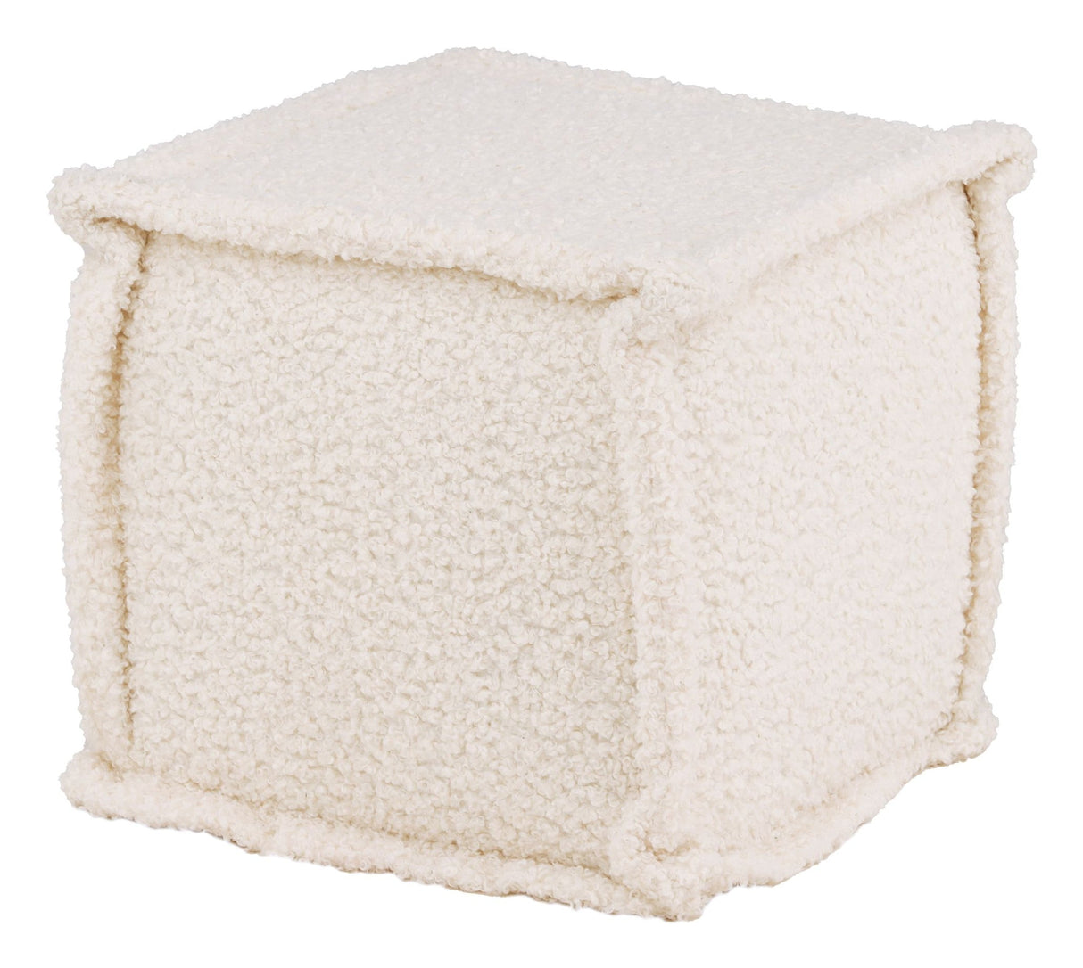 Castine Puf, Teddy, White Bouclé