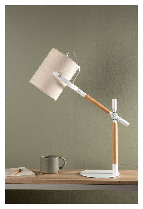 Dennis bordslampa, vitt/beige linne