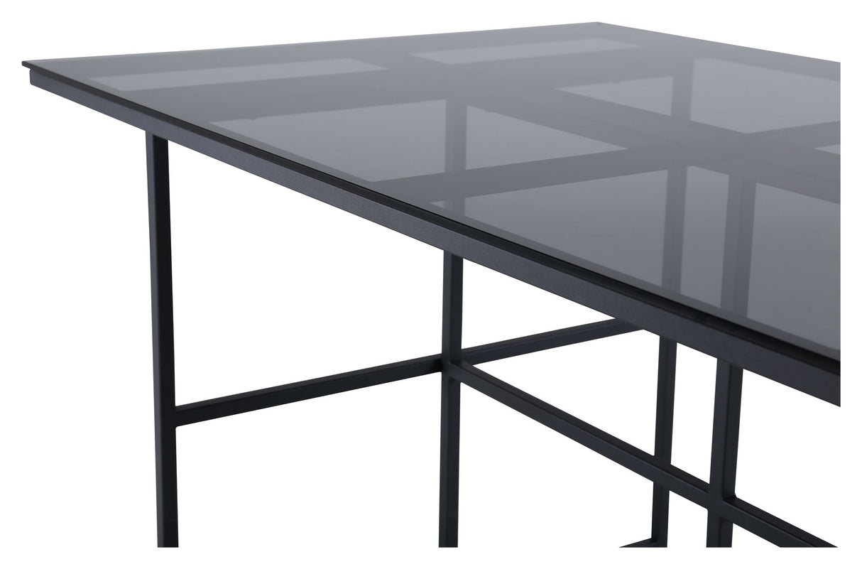 Leif Dining Table, 200x90, rökt glas/svart