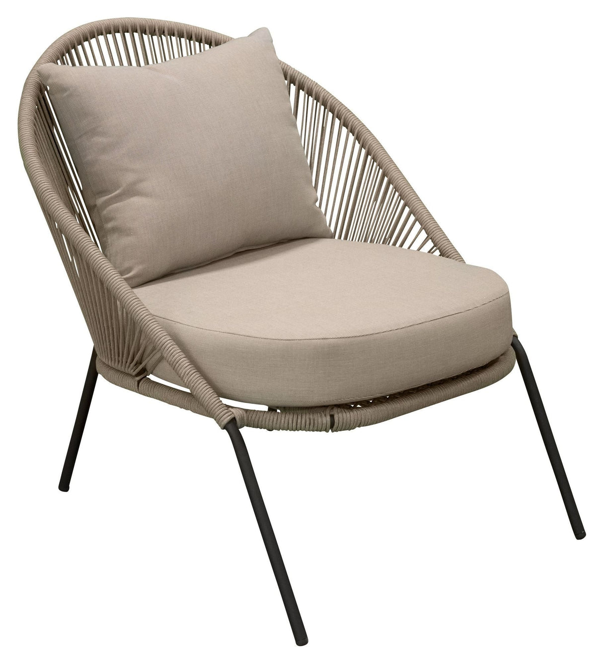 Lindos Lounge Chair, Black Alu/Latte Rope/Beige Cushion