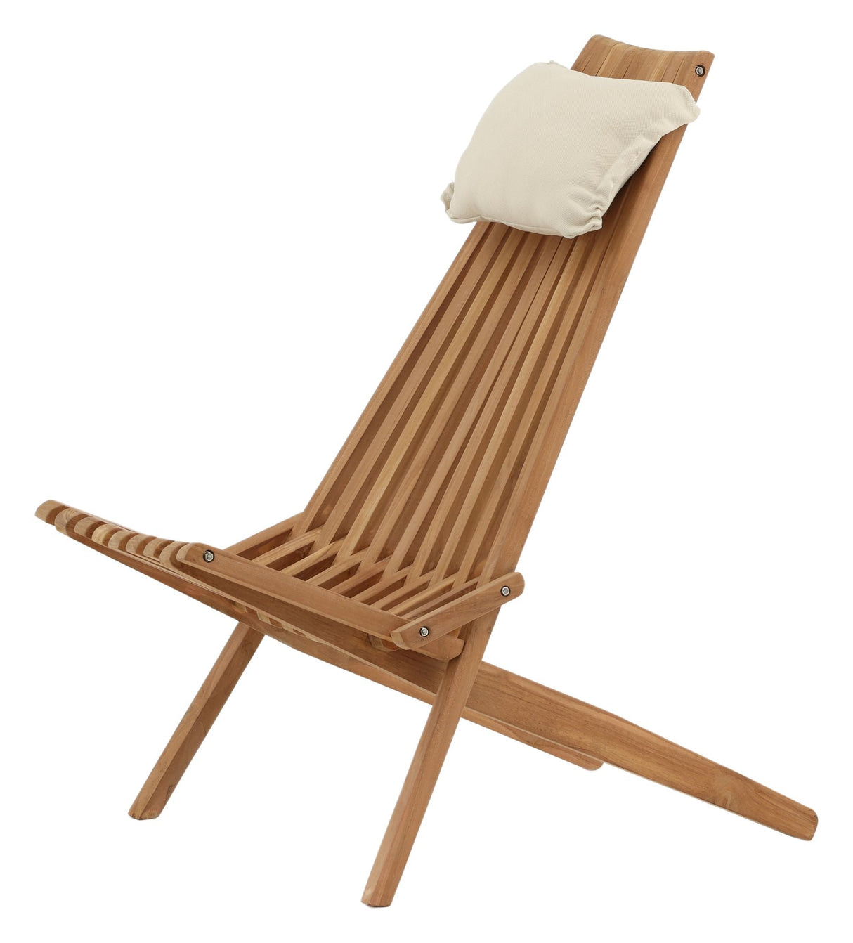 Lounge stol med beige kudde - teak