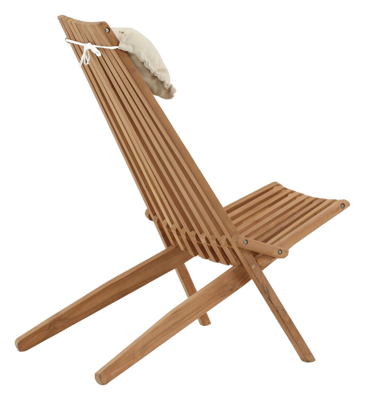 Lounge stol med beige kudde - teak