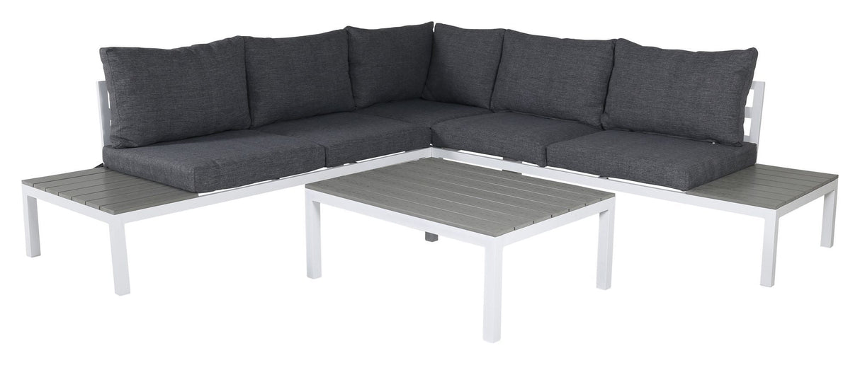 Odense Lounge Set, White Alu w. grå kuddar