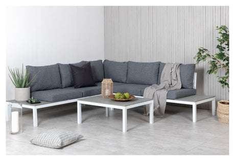 Odense Lounge Set, White Alu w. grå kuddar