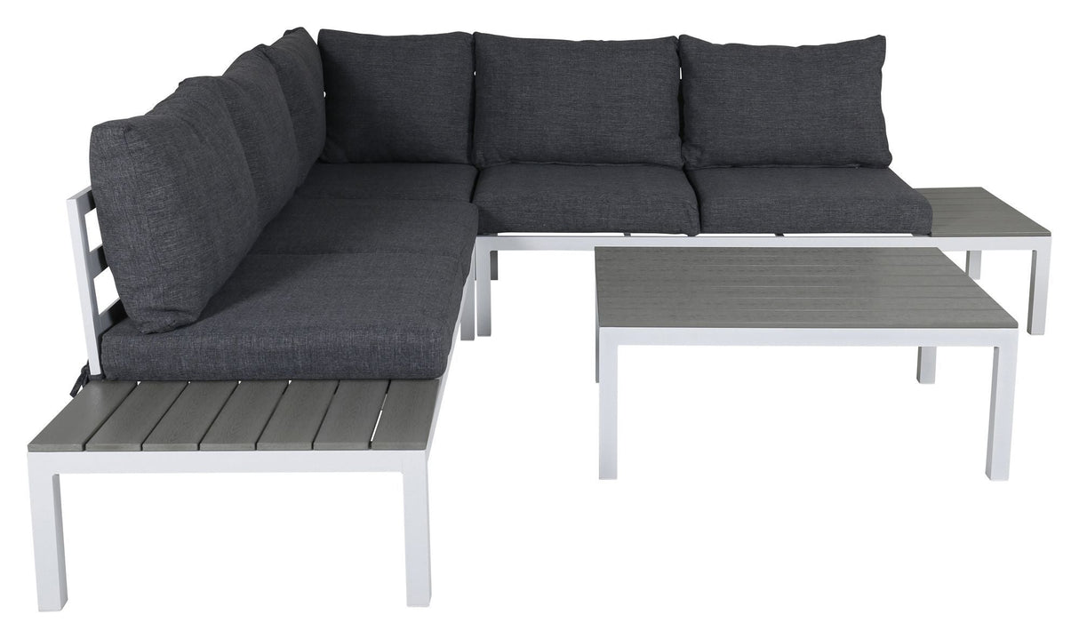 Odense Lounge Set, White Alu w. grå kuddar