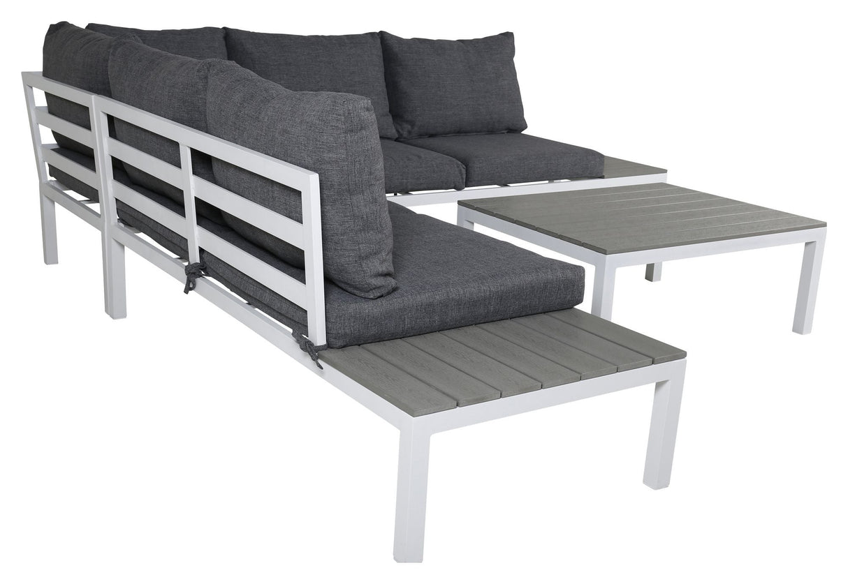 Odense Lounge Set, White Alu w. grå kuddar