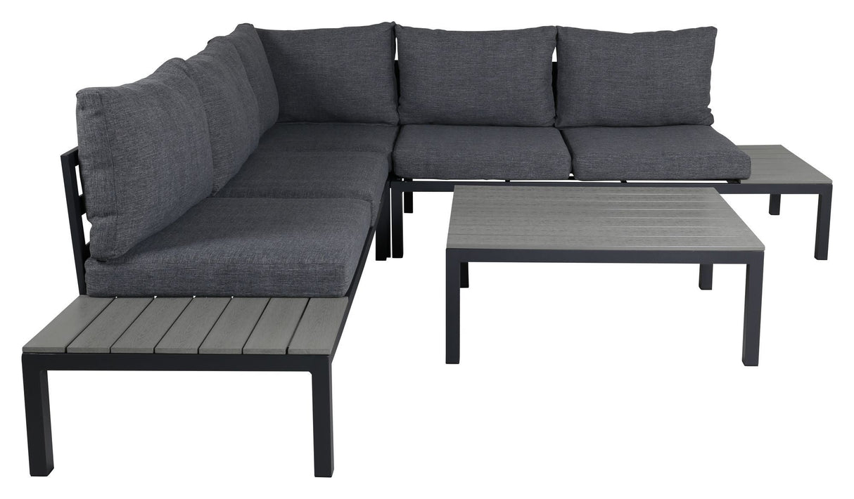 Odense Lounge Set, Black Alu w. grå kuddar