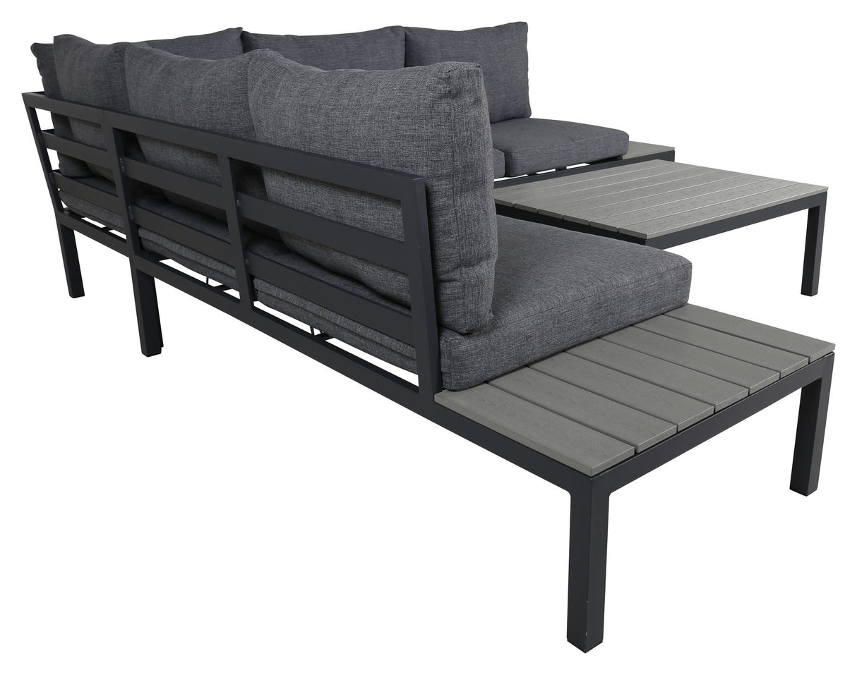 Odense Lounge Set, Black Alu w. grå kuddar