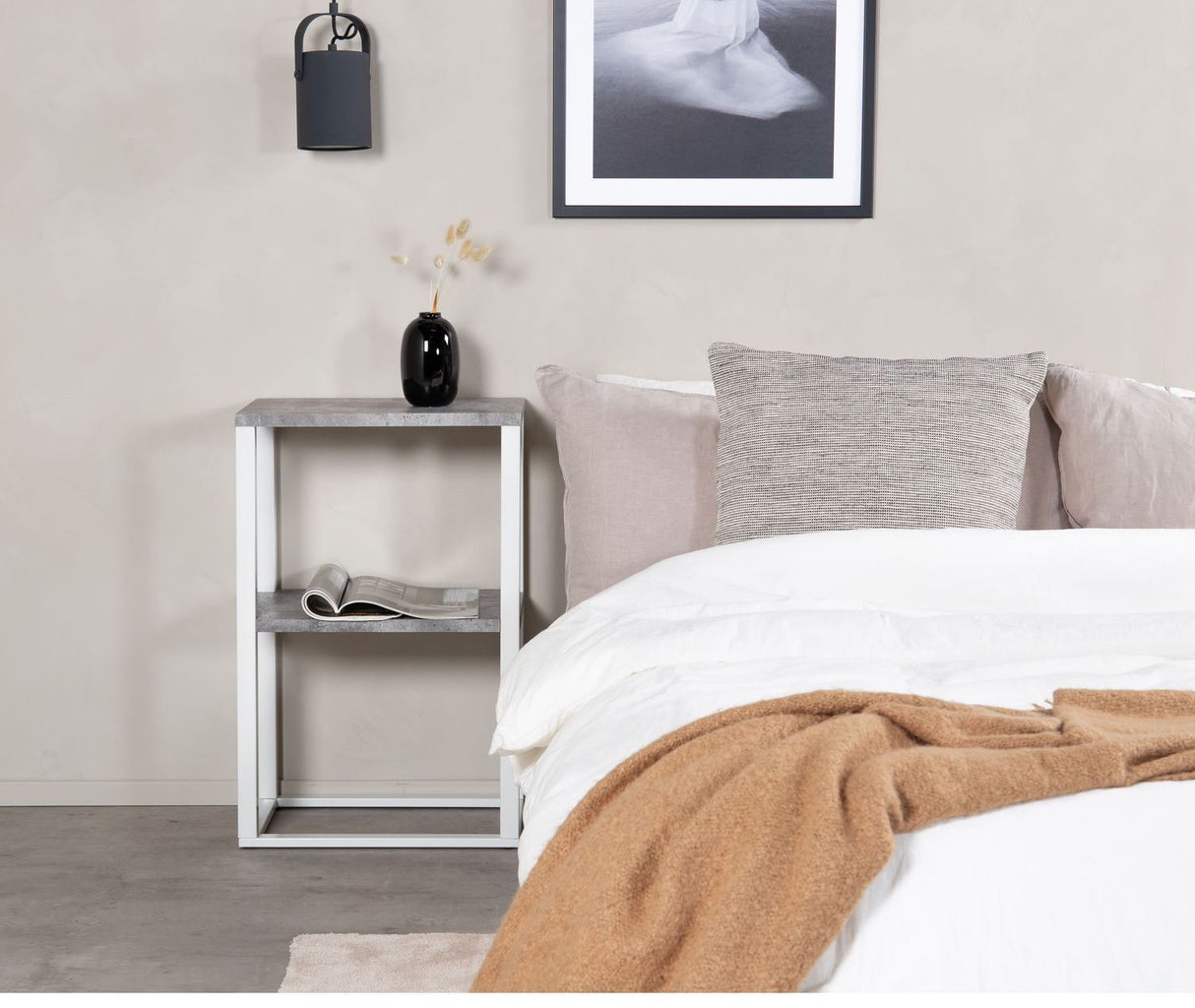 Rise Bedside Table - Betong Look/White Metal Ben