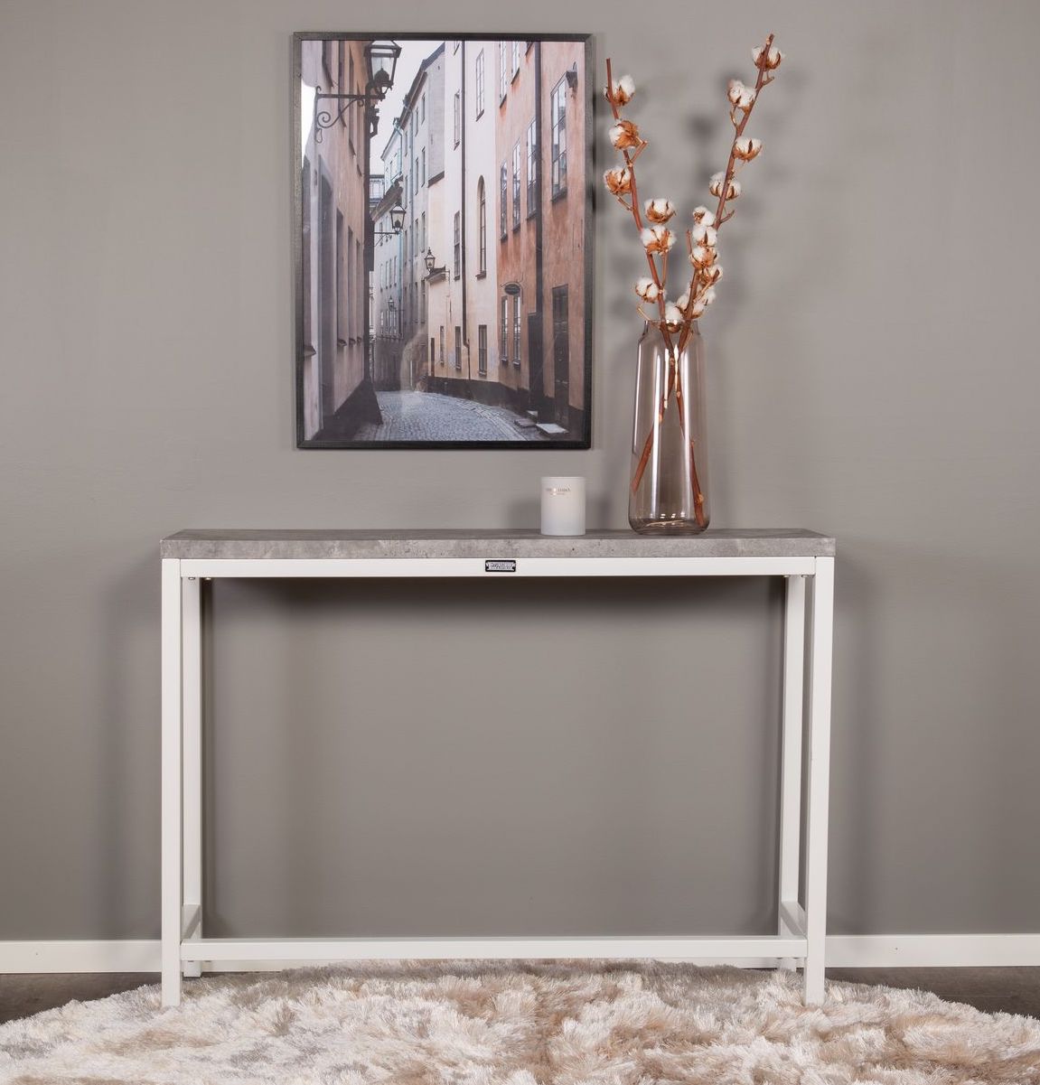 Rise Side Table - Concrete Look/White Metal Ben, 110x30