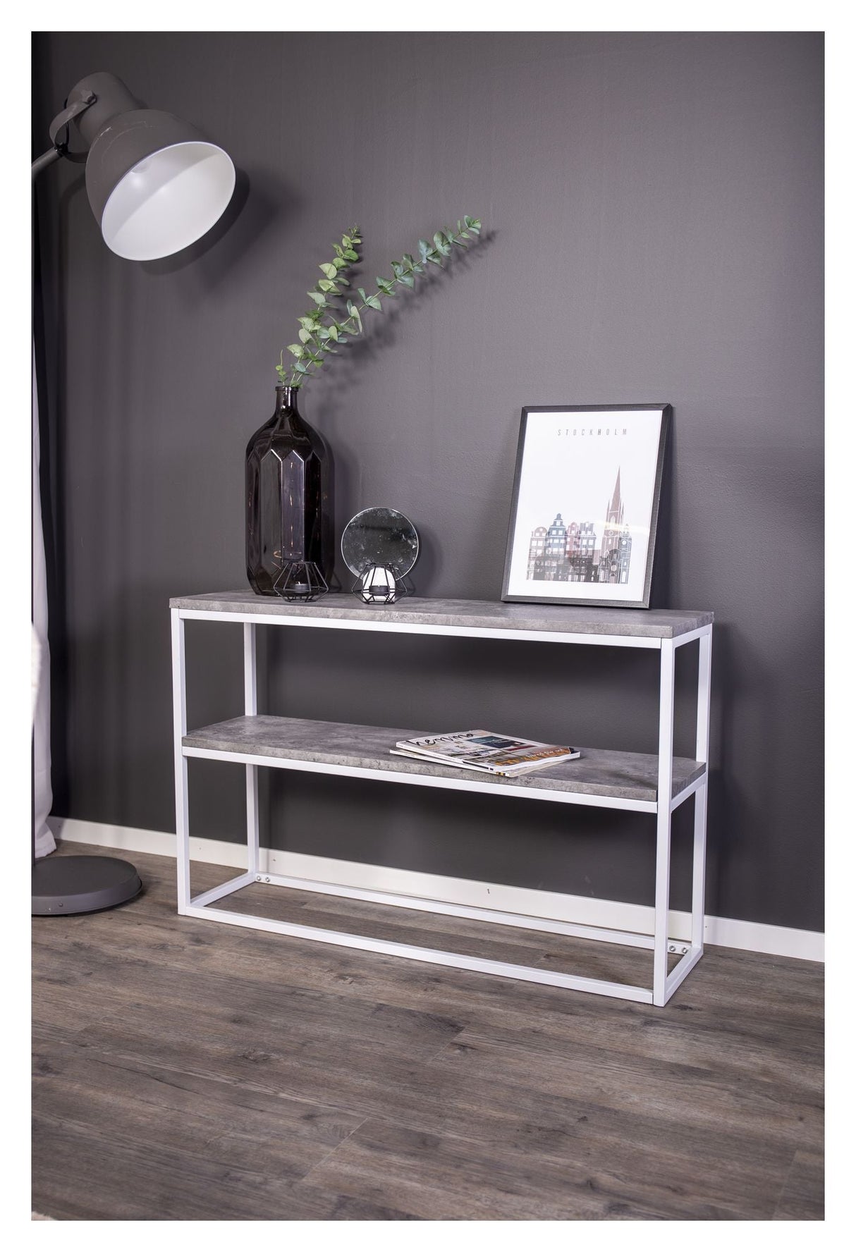 Rise Side Table Double - Concrete Look/White, 110x30