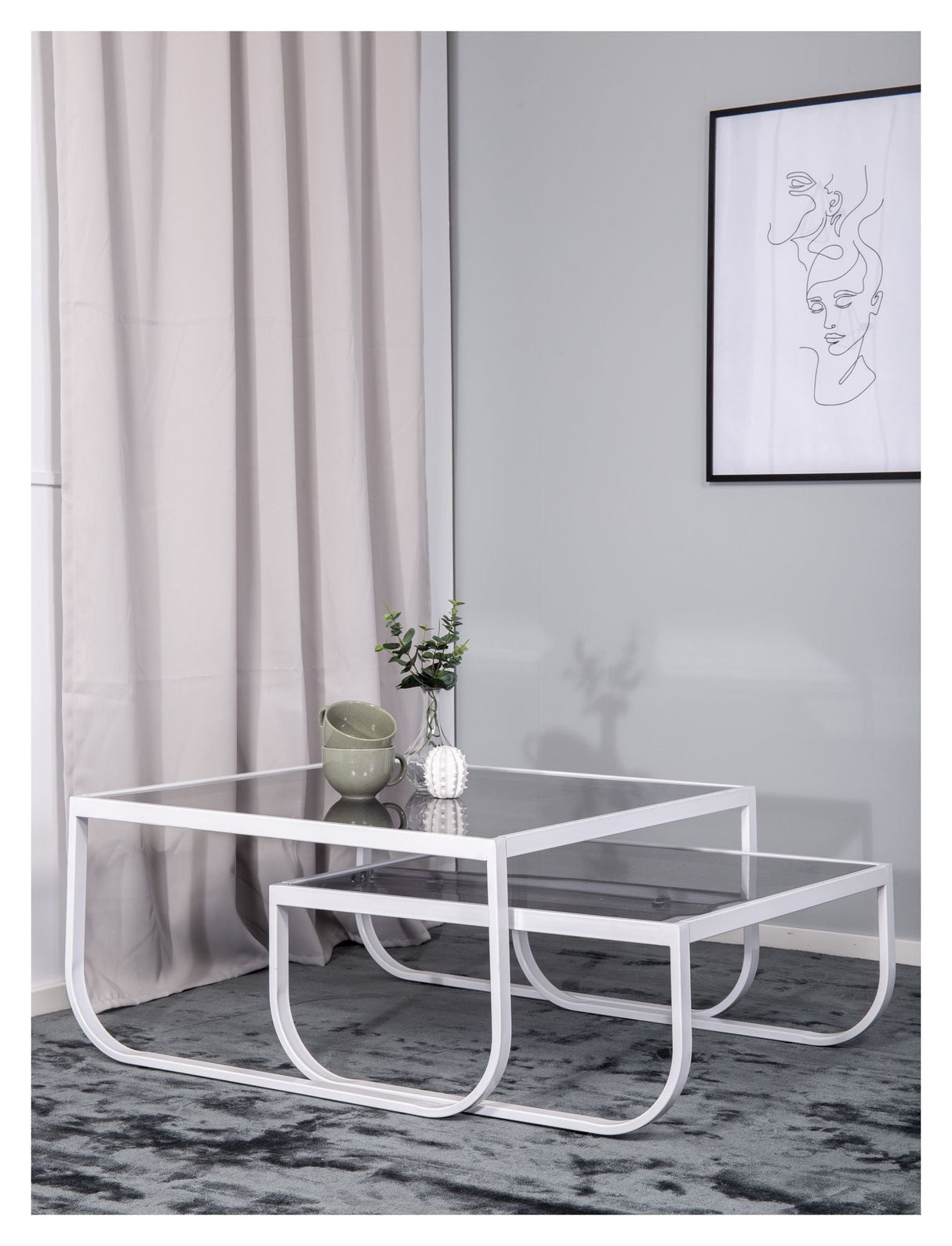 Rocker soffbord - Smoky Grey Glass Top/White, 80x80