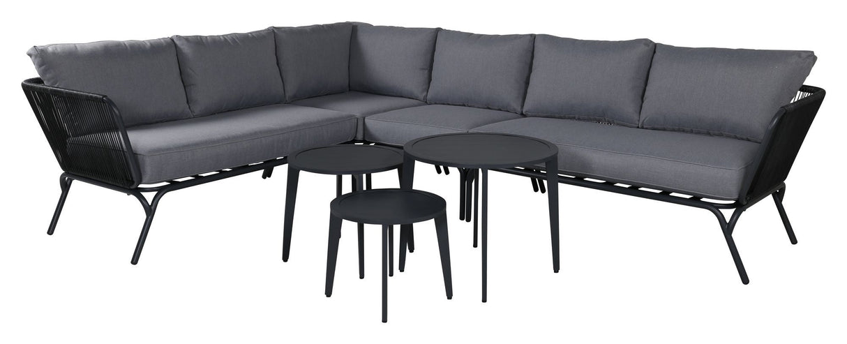 Roxo Lounge Set, svart med grå kuddar