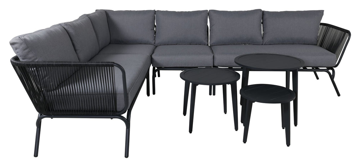 Roxo Lounge Set, svart med grå kuddar