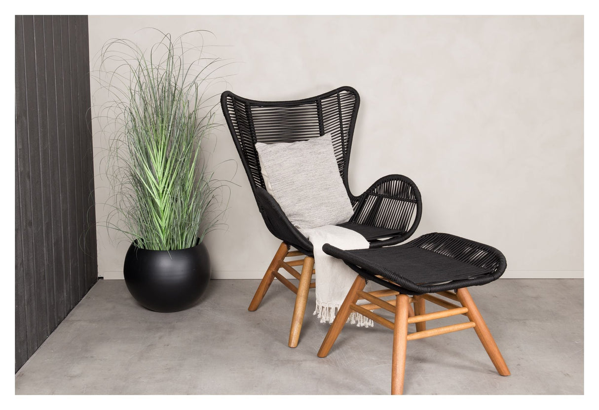 Tinkle Bell Lounge Chair inkl. Fotpall, svart rep/acacie