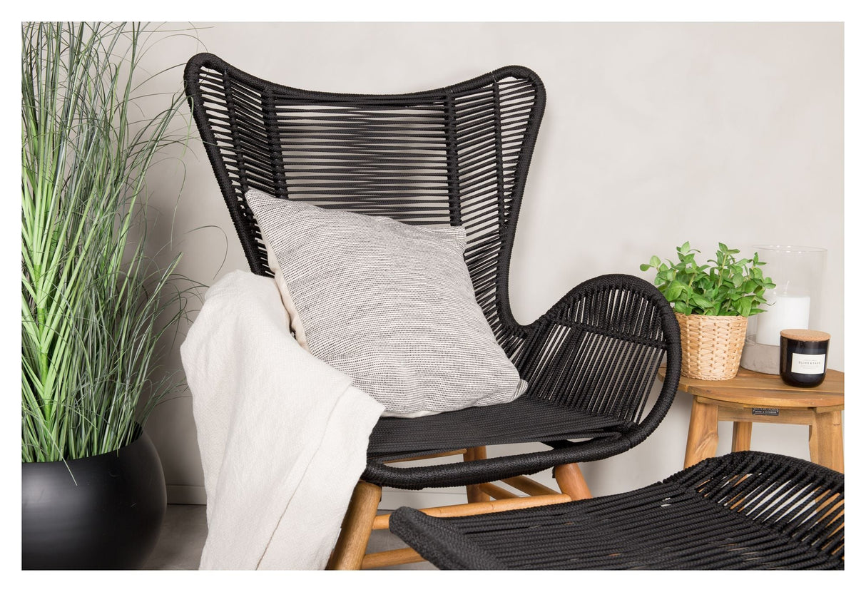 Tinkle Bell Lounge Chair inkl. Fotpall, svart rep/acacie