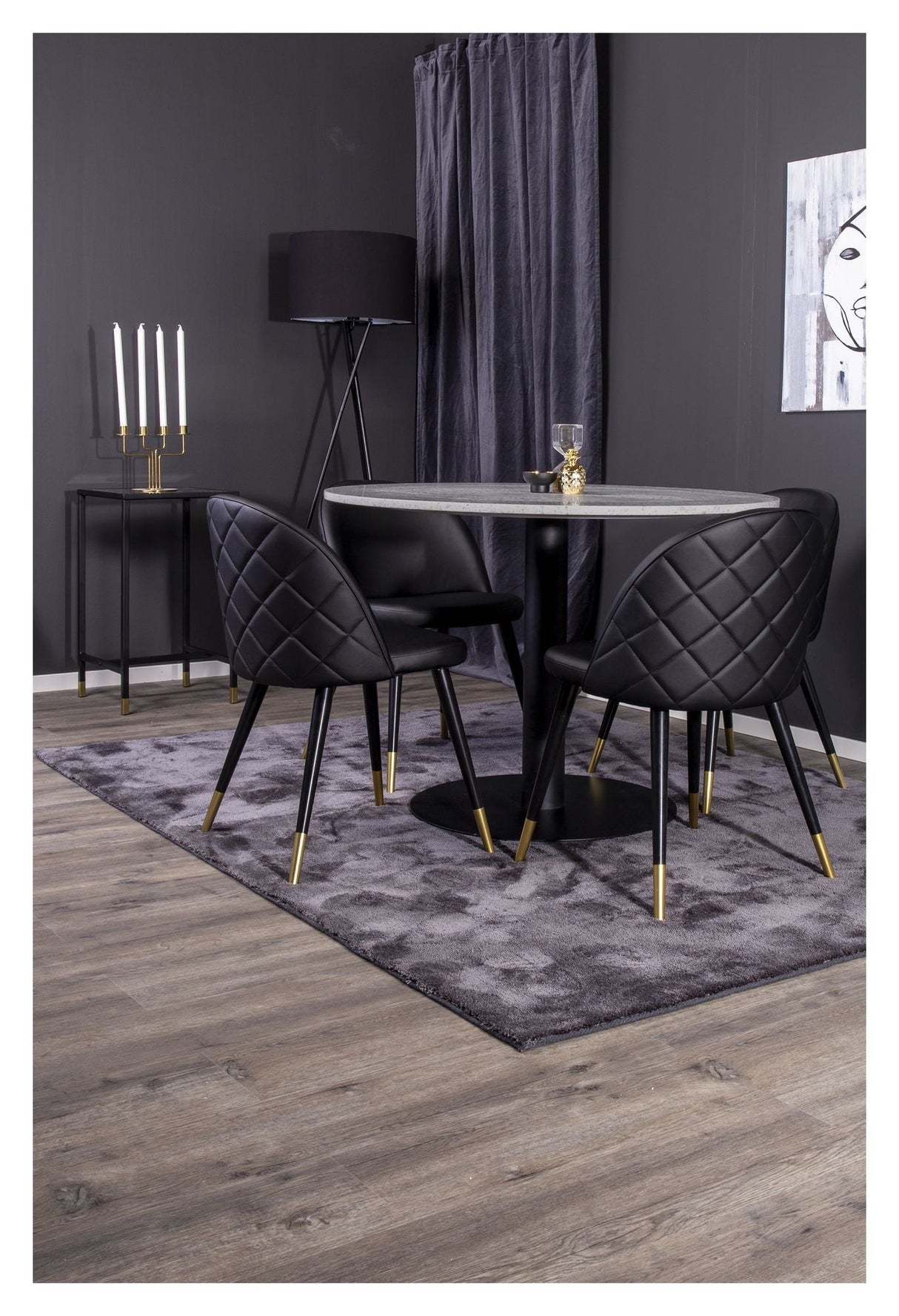 Velvet Dining Chair, Black Leatherette