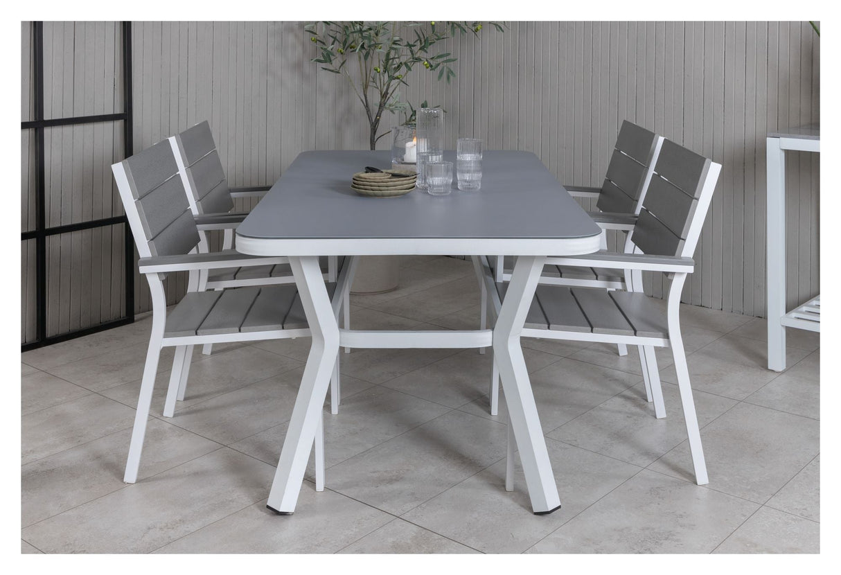 Virya Garden Table, White Alu w. Grått glas, 160x90