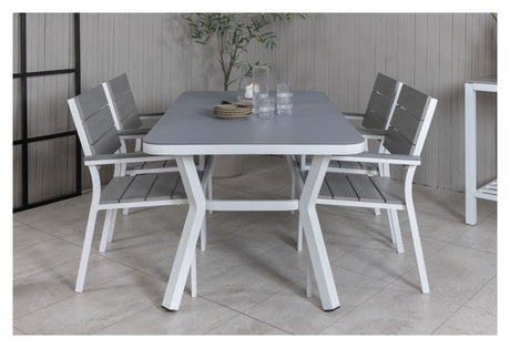 Virya Garden Table, White Alu w. Grått glas, 160x90