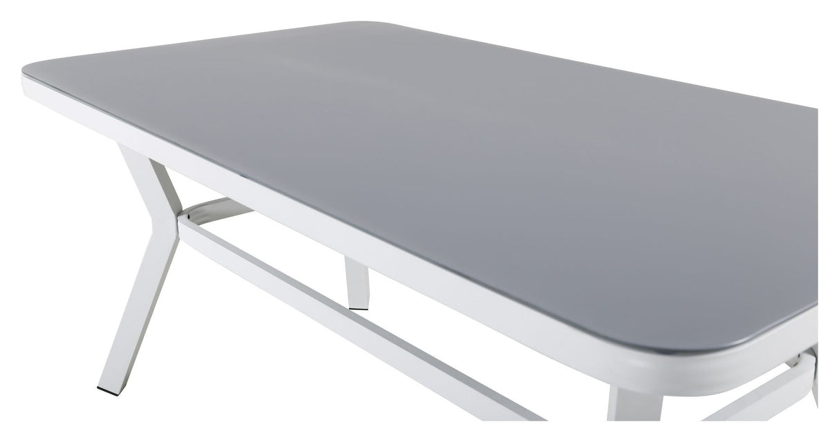 Virya Garden Table, White Alu w. Grått glas, 160x90