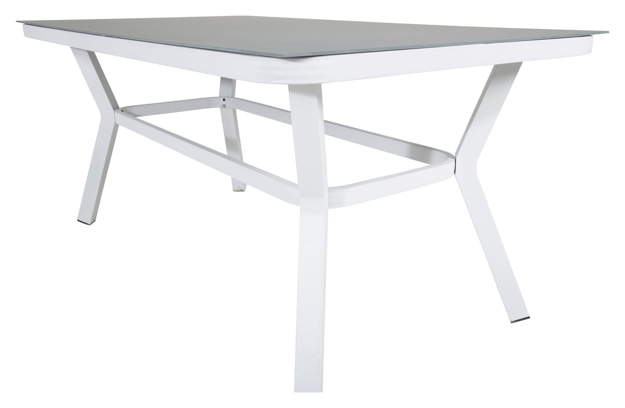 Virya Garden Table, White Alu w. Grått glas, 160x90