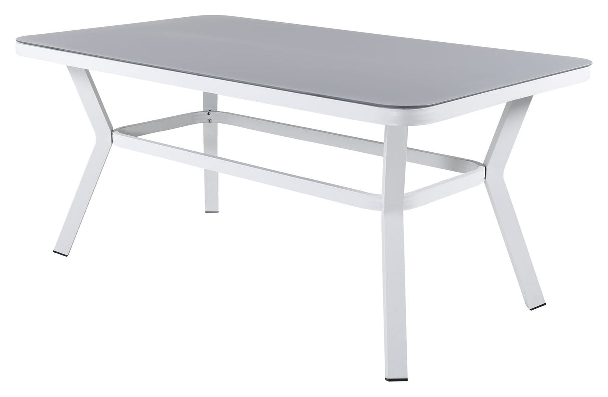 Virya Garden Table, White Alu w. Grått glas, 160x90