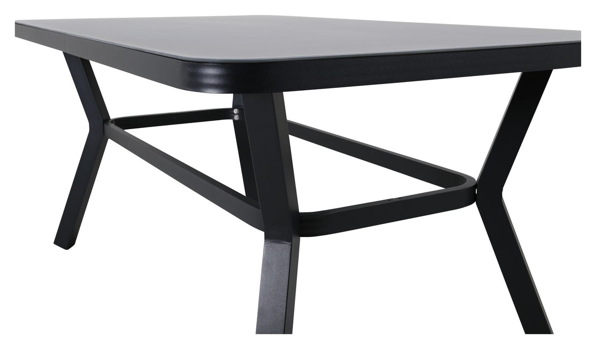 Virya Garden Table, Black Alu w. Grått glas, 160x90