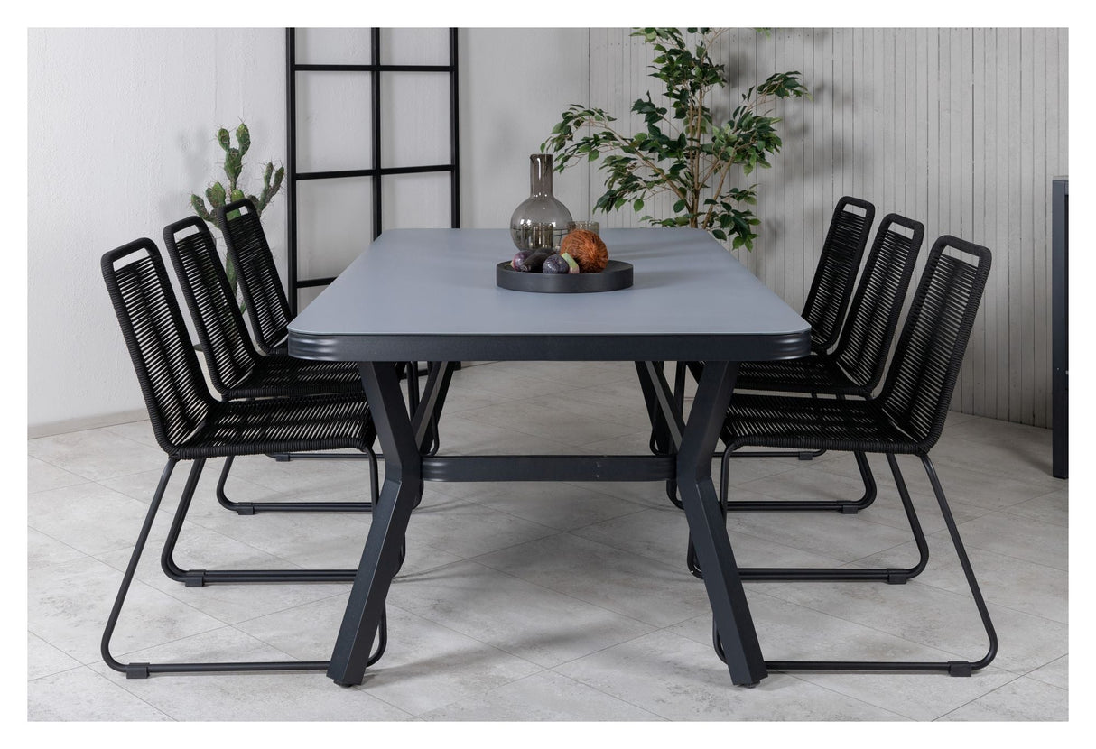 Virya Garden Table, Black Alu w. Grey Glass, 200x100