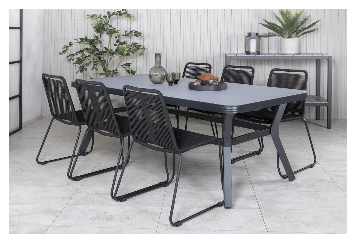 Virya Garden Table, Black Alu w. Grey Glass, 200x100