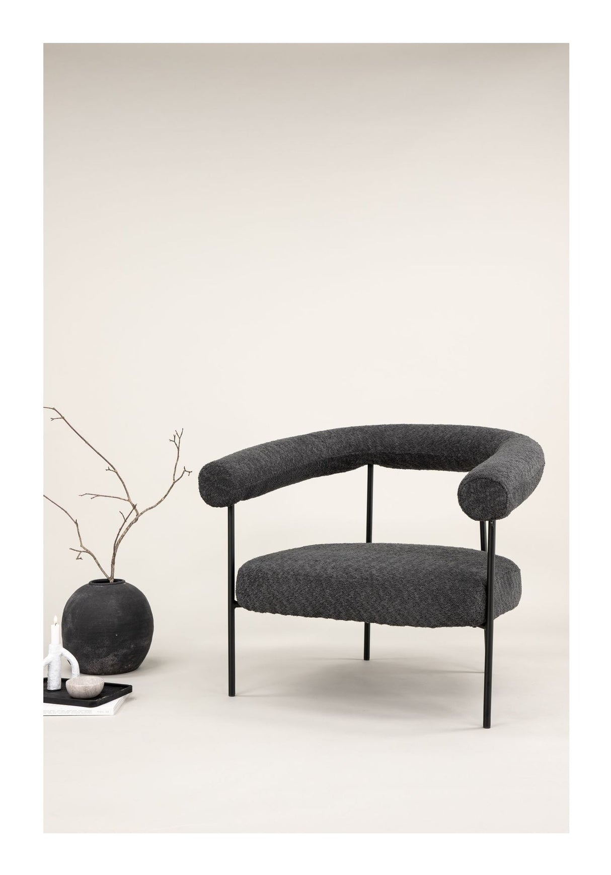 Hökåsen x Josefin Lustig Lounge Chair, Bouclé, Dark Grey