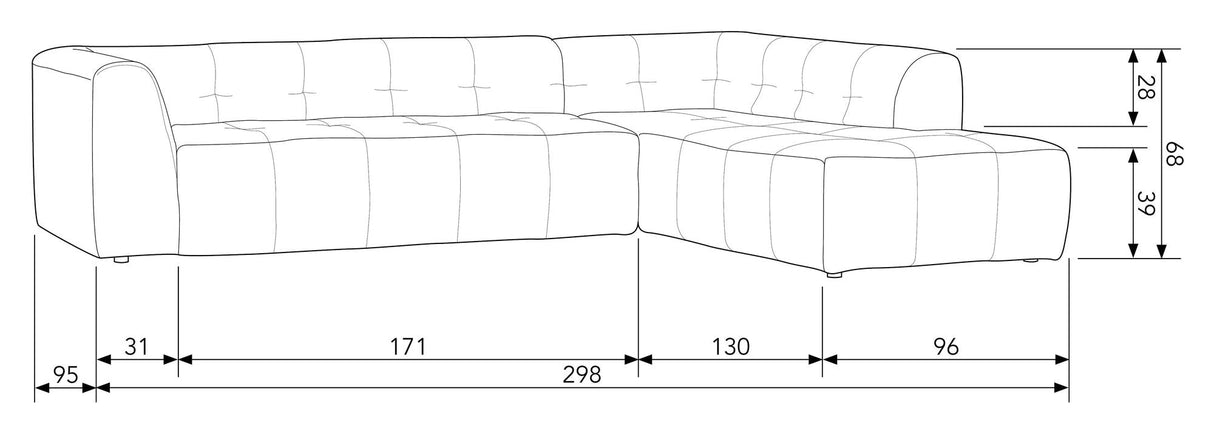 Woood Grid Soffa med höger ansikte schäslong, mörkgrå