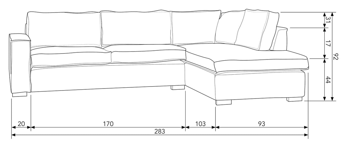 Woood Hajo Soffa med höger ansikte schäslong, off-white melange