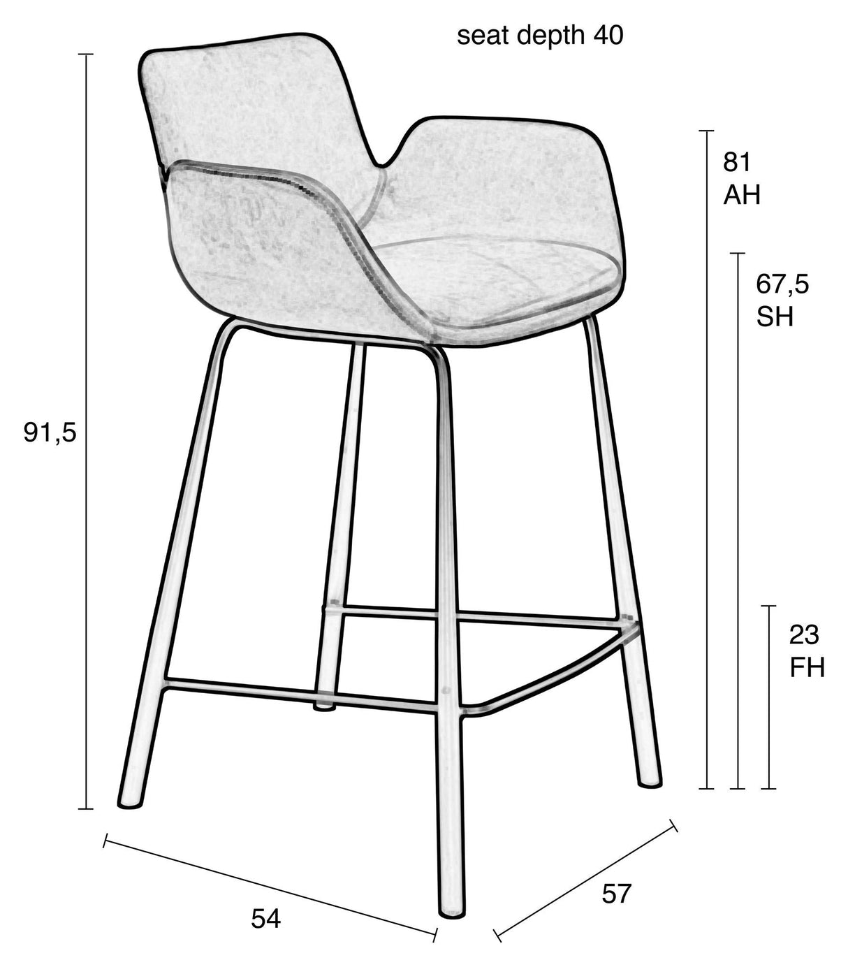 Zuiver Brit Bar Pall - Bensin Velor, SH: 67,5 cm