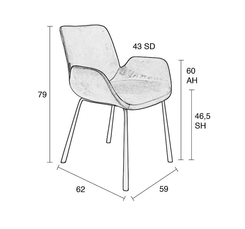 Zuiver Brit Dining Chair w/Armstests - Bensin