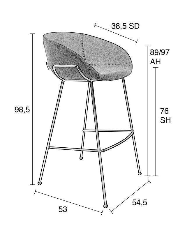 Zuiver Feston Barstool - Grå tyg