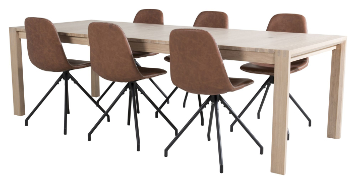 sleek-matbord-med-ilaggsskiva-med-6-polar-stolar-med-snurrfunktion-brun-pu