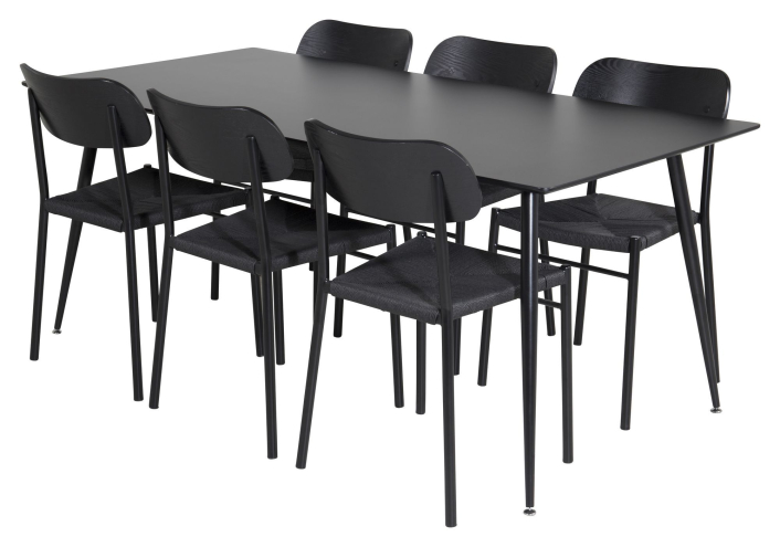 silar-matbord-i-svart-melamin-med-6-polly-stolar-svart-garn