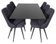 Silar Matbord i svart melamin med 6 Velvet Delux-stolar, Svart