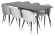 Silar Matbord i svart melamin med 6 Velvet-stolar, Grå, Mässing
