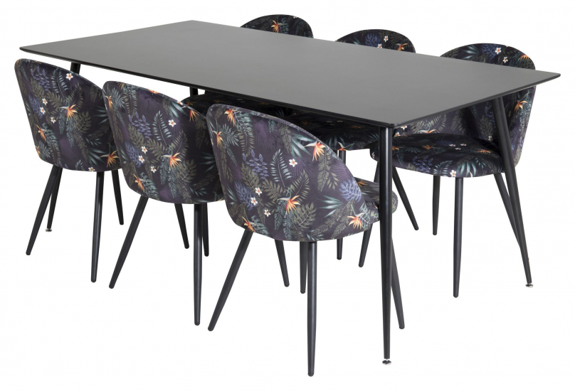 Silar Matbord i svart melamin med 6 Velvet-stolar, Velour