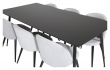 Silar Matbord i svart melamin med 6 Velvet-stolar, Grå sammet