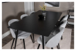 Silar Matbord i svart melamin med 6 Velvet-stolar, Grå sammet