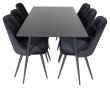Silar Matbord i svart melamin med 6 Velvet Delux-stolar, Svart velour